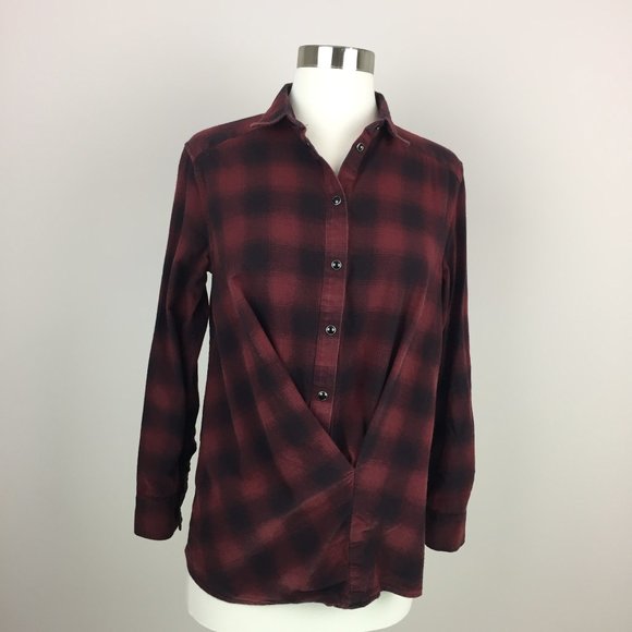 Allsaints Kayla Shirt Crossover Plaid Flannel 4 - Picture 5 of 9